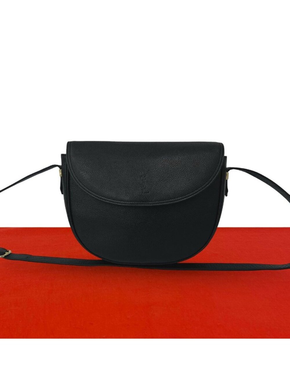 Saint Laurent Vintage YSL Logo Leather Shoulder Bag Pochette Black